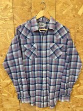 Vintage 70s Levis USA light blue red cotton western rancher trucker shirt size large tall